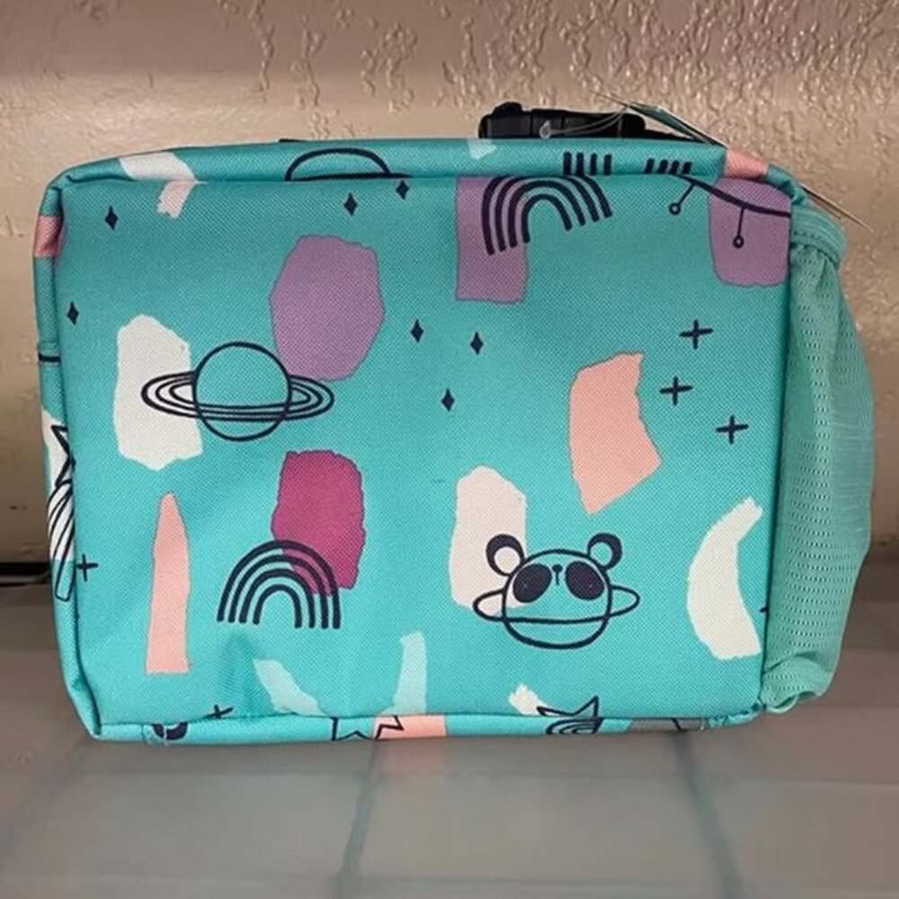 New Cat & Jack Kid's Insulated Zippered Lunch Tote in Cool Pastel Space Colors. - Picture 3 of 5